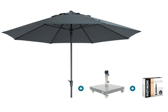 Madison Timor Luxe stokparasol Ø400 cm. - Grey met Sevilla voet en hoes