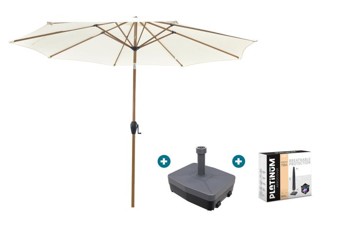 Kayu Stokparasol Ø300 cm. - Ecru/Woodlook met vulbare voet & hoes