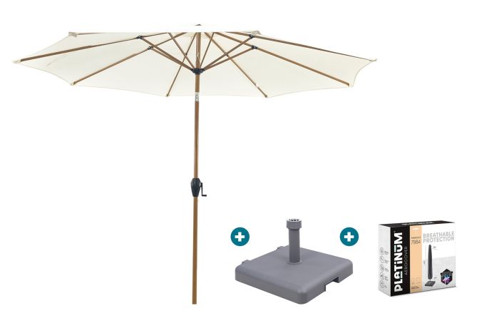 Kayu Stokparasol Ø300 cm. - Ecru/Woodlook met sleepvoet & hoes