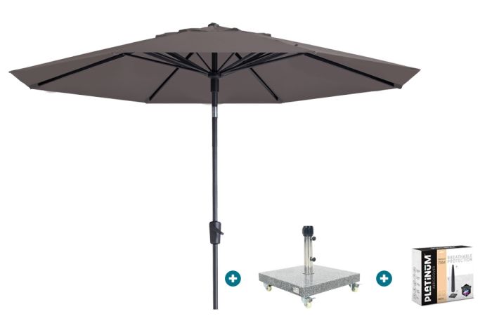 Madison Paros 2 Luxe stokparasol 3 m. rond - Taupe met Sevilla voet en hoes