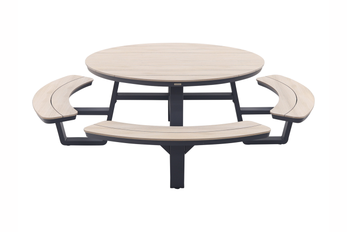 GI Bell (8-persoons) ronde picknicktafel Ø148 cm. - Carbon black/Light Teak look