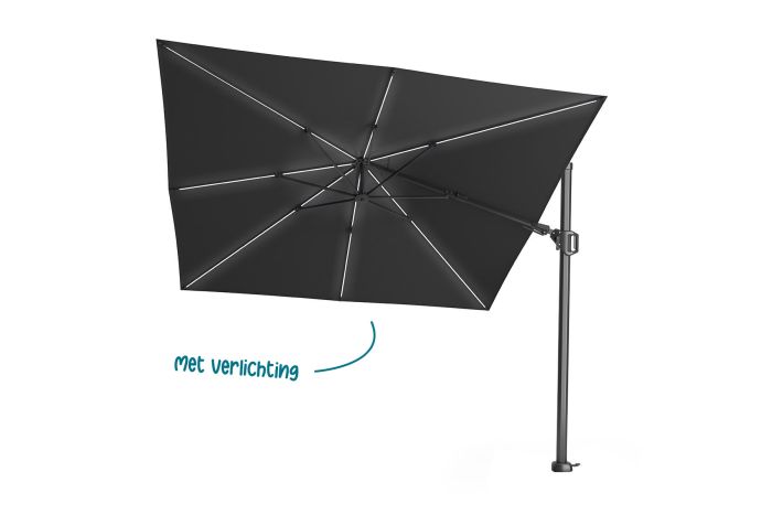 Platinum Challenger Zweefparasol T2 Premium Glow 3x3 m. - Faded Black - Met verlichting