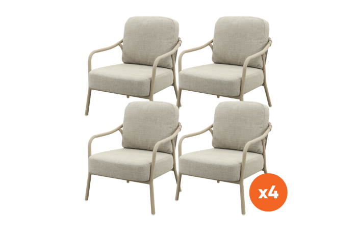 Set van 4 - Pisa low-dining tuinstoel - Latte/Naturel