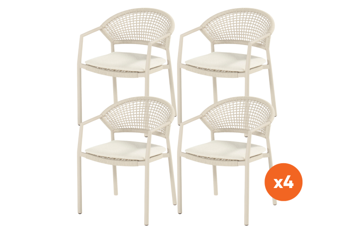 Set van 4 - Hartman Taragona stapelbare rope dining tuinstoel - Sand