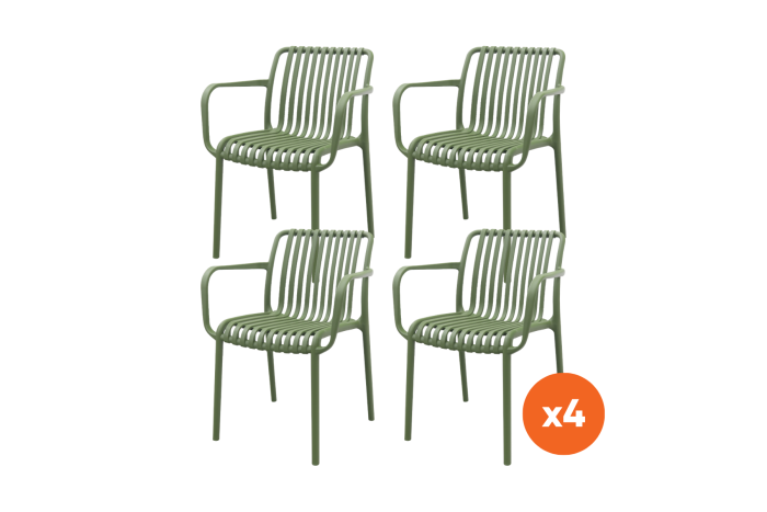 Set van 4 - Stripe stapelbare tuinstoelen - Mosgroen