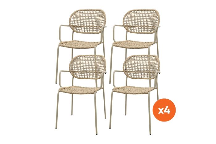 Set van 4 - Noa stapelbare naturel wicker dining tuinstoel - Latte