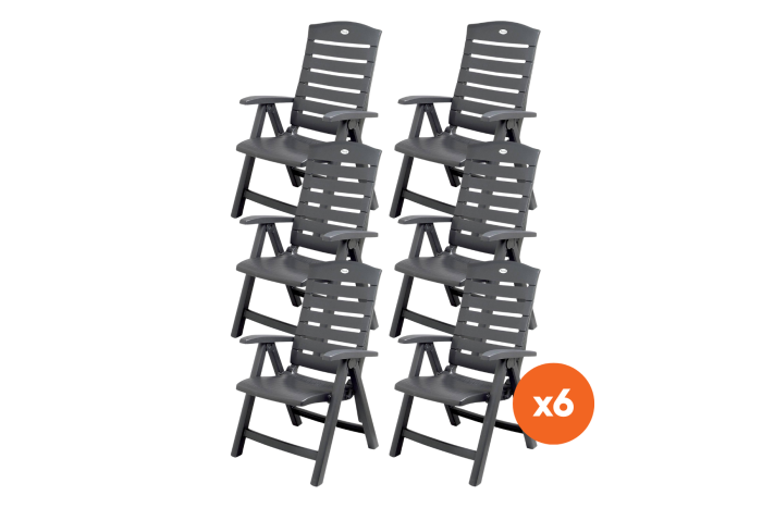 Set van 6 - Hartman Florion Recliner verstelbare tuinstoel - Royal Grey
