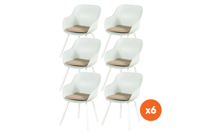 Set van 6 - Hartman Le Soleil Element dining tuin armstoelen - Cotton White