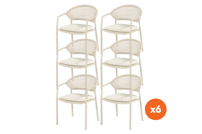 Set van 6 - Hartman Taragona stapelbare rope dining tuinstoel - Sand