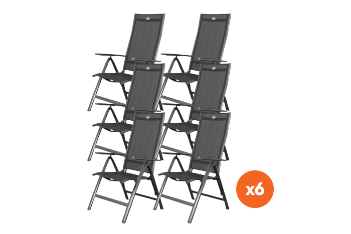 Set van 6 - Hartman verstelbare aluminium tuinstoel Roma