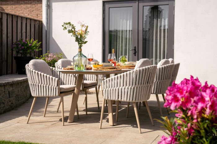 Taste Eva/Manolo 6-persoons Deens ovale dining tuinset 240x103 cm. - Latte