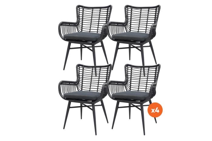 Set van 4 - Jasmine dining tuinstoel - Black