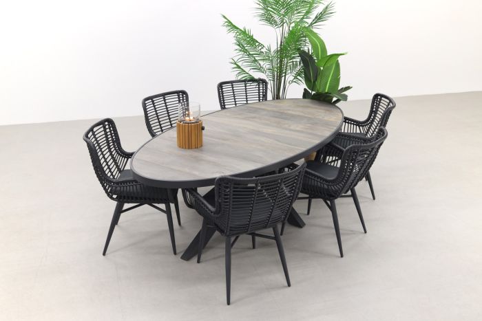 Jasmine Black/Silva 6-persoons ovale dining tuinset 240x115 cm. - Houtlook
