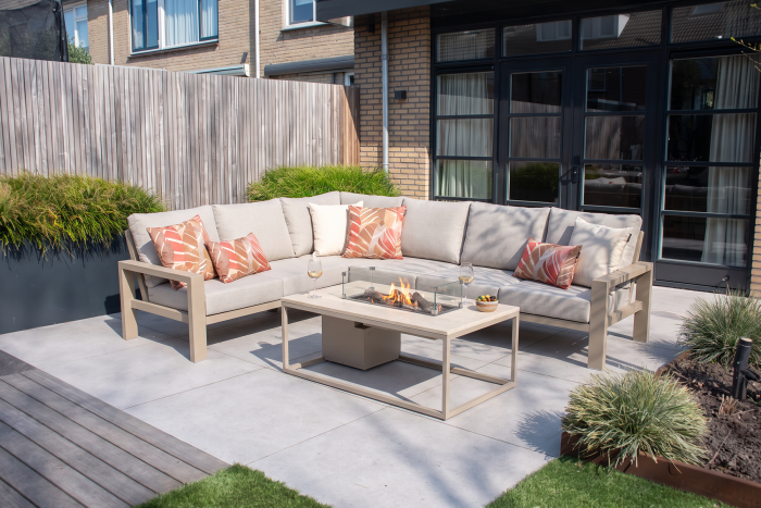 Verano/Cosiloft hoekbank loungeset met vuurtafel - Latte