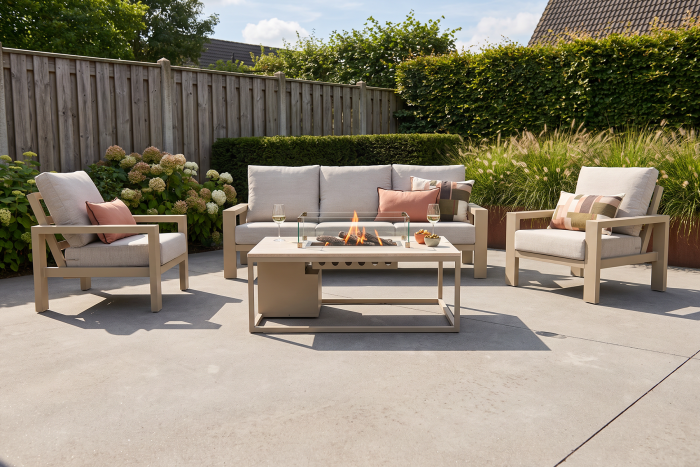 Verano/Cosiloft stoel-bank loungeset met vuurtafel - Latte