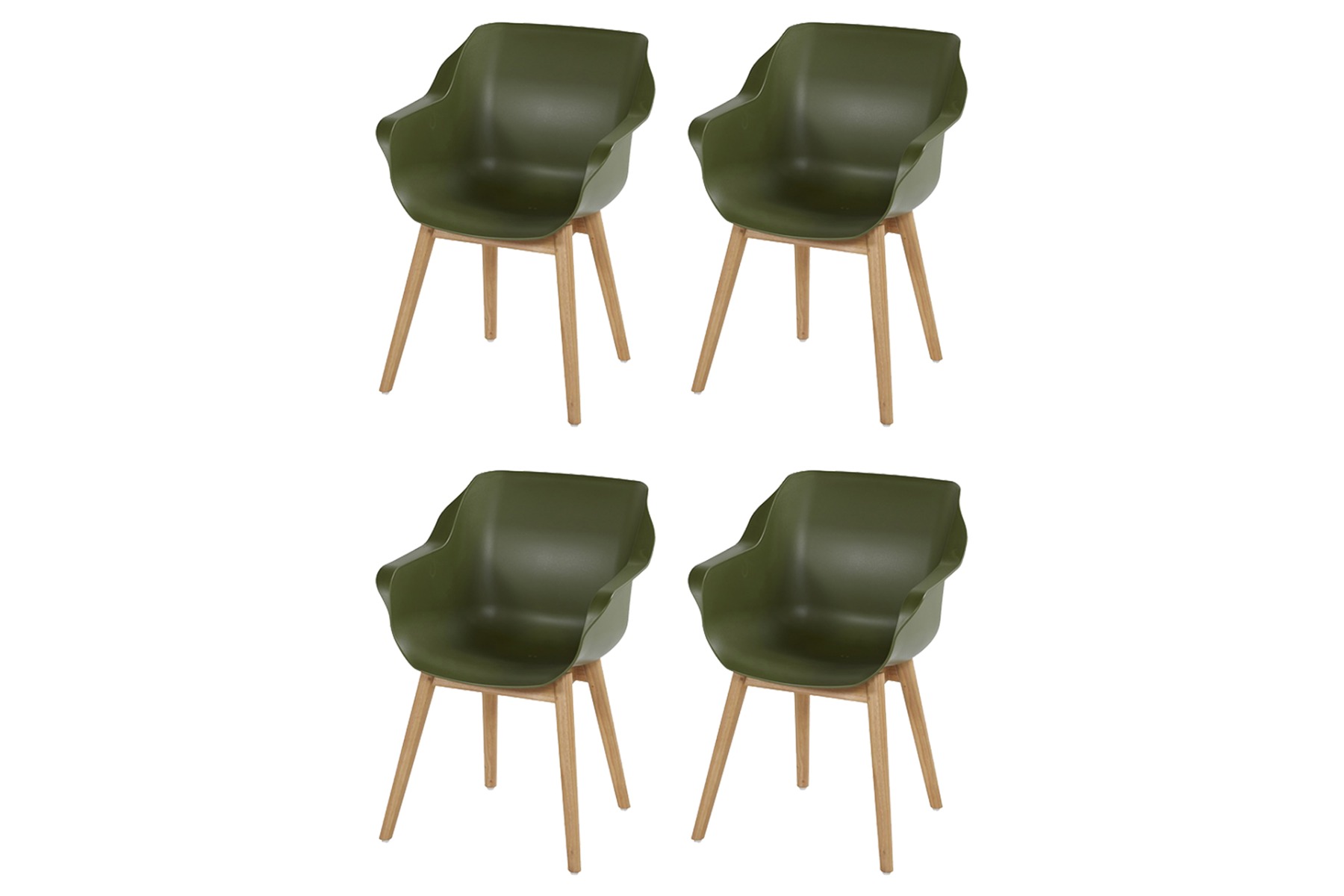 Set van 4 - Hartman Sophie Studio dining armstoel - Moss green - Teak poot
